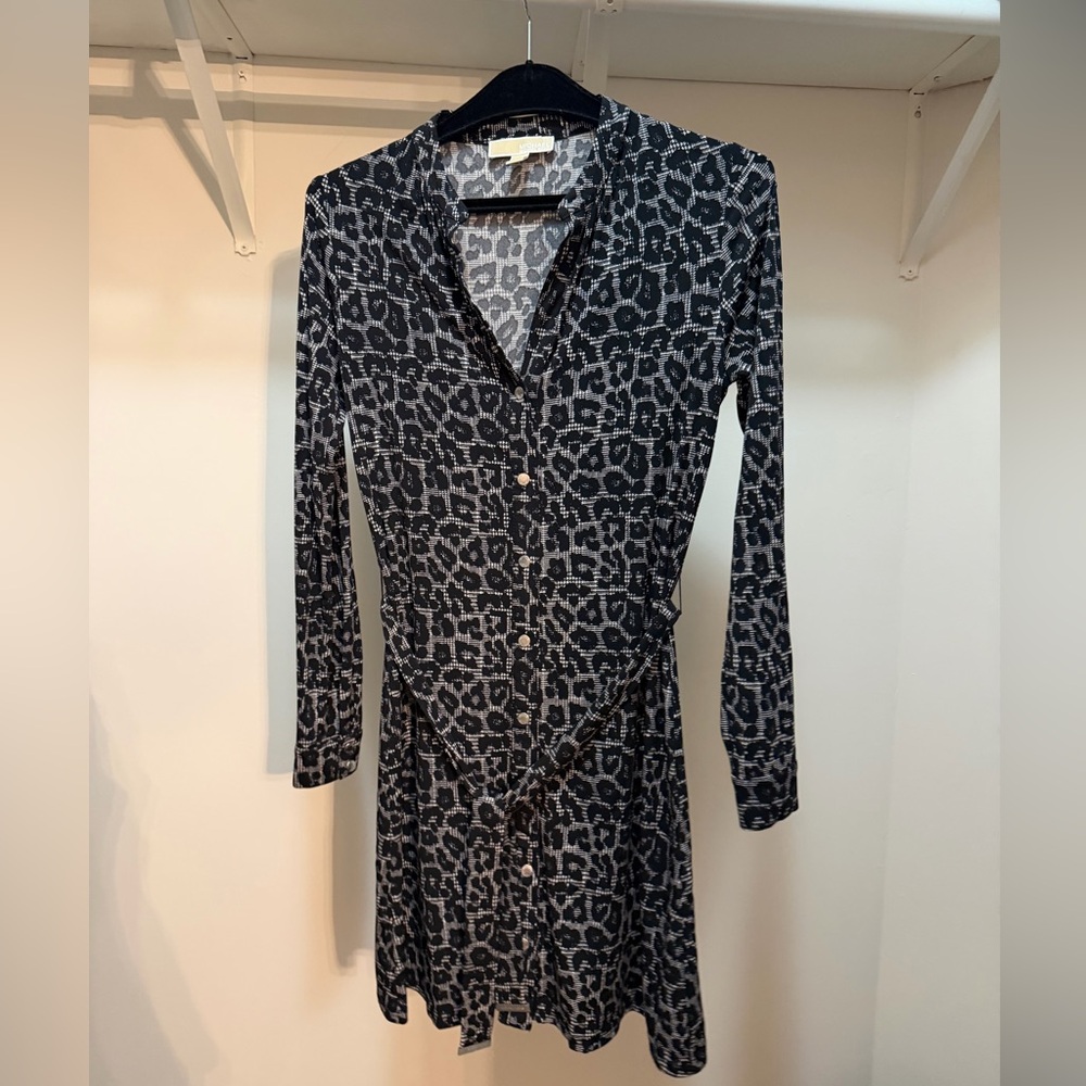 Michael Kors- Leopard Print Button-Down Dress
